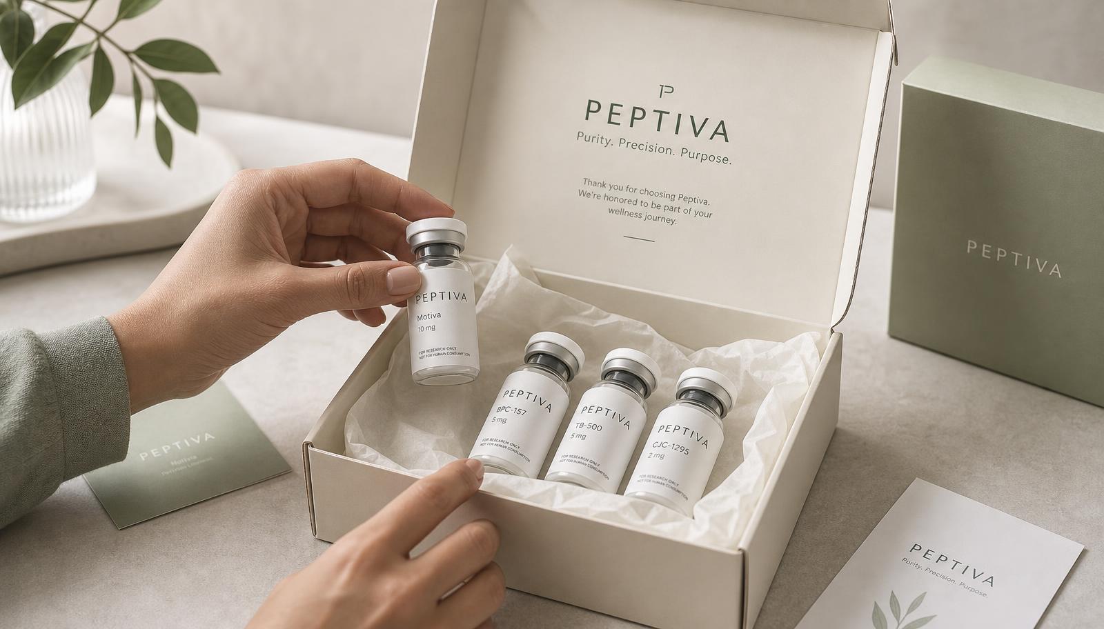 Флаконы Peptiva укладывают в фирменную коробку